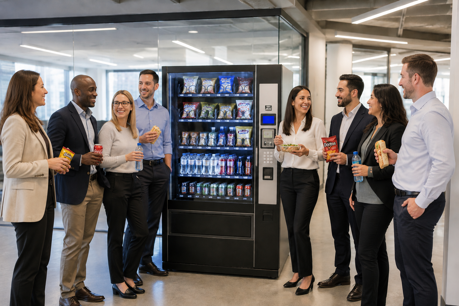 Colleagues enjoying the workplace break area